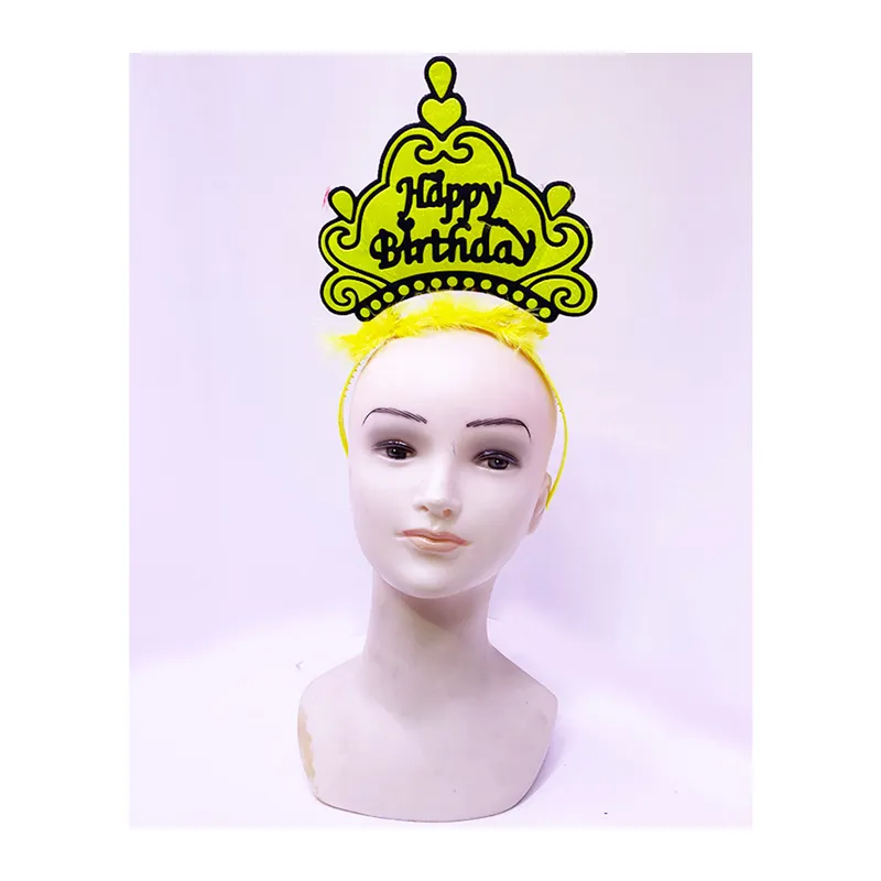 Happy Birthday Neon Sarı Renk Doğum Günü Tacı 24x15 cm (5643)