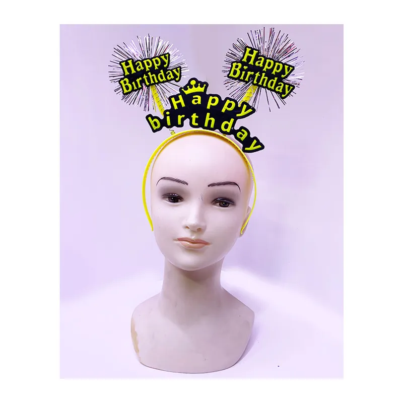Happy Birthday Püsküllü Neon Sarı Renk Doğum Günü Tacı 22x19 cm (5643)