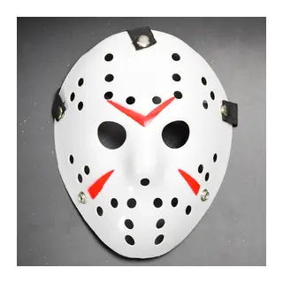 Beyaz Renk Kırmızı Çizgili Tam Yüz Hokey Jason Maskesi Hannibal Maskesi (5643)