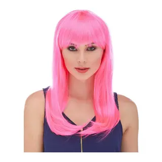 Şeker Pembesi Koyu Pembe Renk Uzun Düz Parti Peruğu (5643)