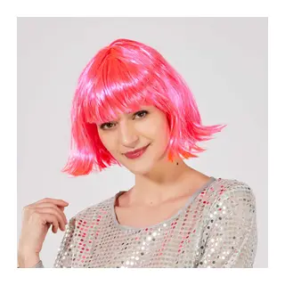 Şeker Pembe Renk Parti Peruğu Küt Saç (5643)