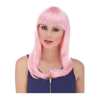 Soft Pembe Renk Uzun Düz Parti Peruğu (5643)