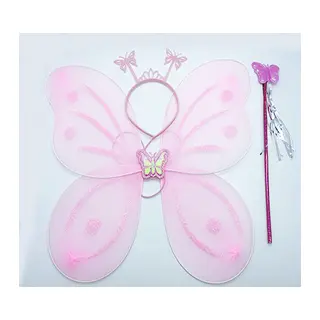 Toz Pembe Renk Kelebek Kanadı Tacı ve Sopası 50x37 cm (5643)