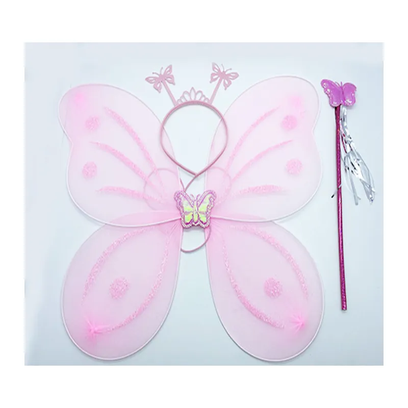 Toz Pembe Renk Kelebek Kanadı Tacı ve Sopası 50x37 cm (5643)
