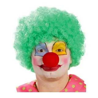 Yeşil Renk Kıvırcık Afro Bonus Peruk Takma Saç ve Kırmızı Burun Seti (5643)