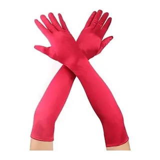 Kırmızı Renk Dirseğe Kadar Uzun Kumaş Eldiven 40 cm (5643)