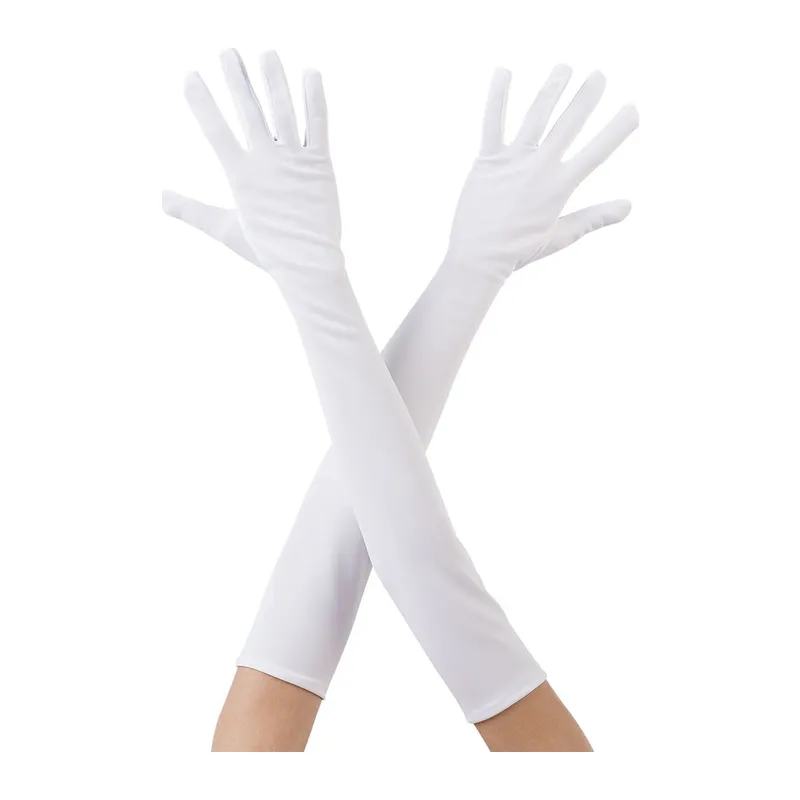 Beyaz Renk Dirseğe Kadar Uzun Kumaş Eldiven 40 cm (5643)
