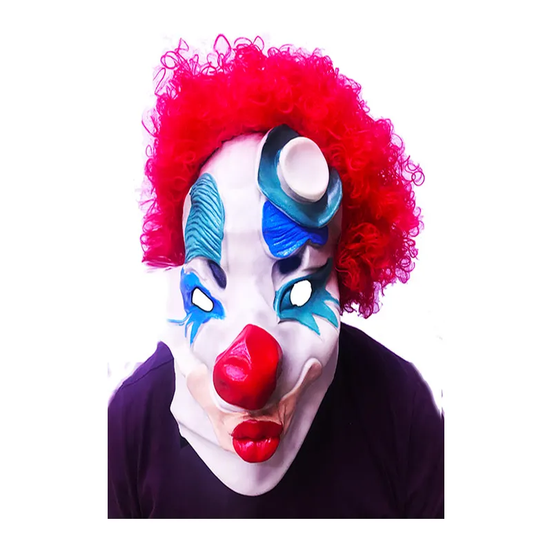 Kırmızı Renk Afro Bonus Peruklu Palyaço Lateks Et Maske (5643)