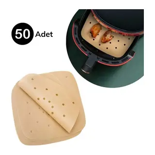 50 Adet Air Fryer Pişirme Kağıdı Tek Kullanımlık Hava Fritöz Yapışmaz Yağlı Kağıt Delikli Model (5643)