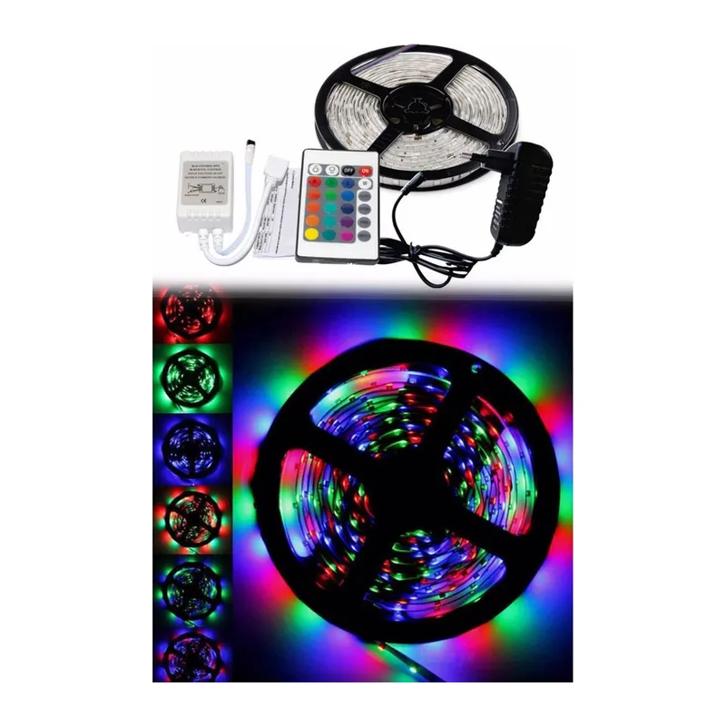 5 Metre Rgb Şerit Led Seti-İç ve Dış Mekan Silikonlu-Tak Çalıştır (5643)