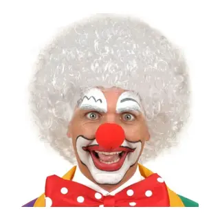 Beyaz Renk Kıvırcık Afro Bonus Peruk Saç ve Kırmızı Sünger Burun Seti (5643)