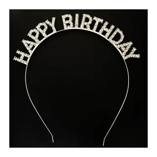 Gümüş Kristal Taşlı Happy Birthday Doğum Günü Tacı İthal Ürün A Kalite 17x16 cm (5643)