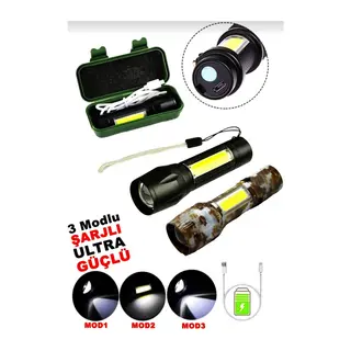 USB CHARGE 2İN13W+1W USB ŞARJLI LEDLİ POLİS EL FENERİ METAL KASA PLS.KUTU (5643)