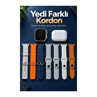 Akıllı Saat Bluetooth Aramalı Ve 7 Kordonlu Set