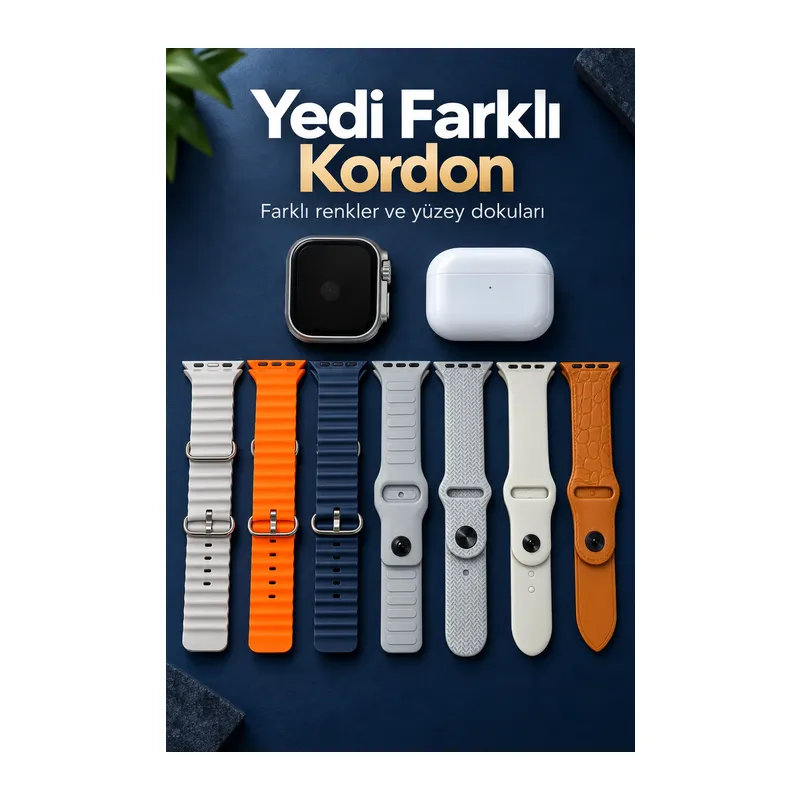 Akıllı Saat Bluetooth Aramalı Ve 7 Kordonlu Set