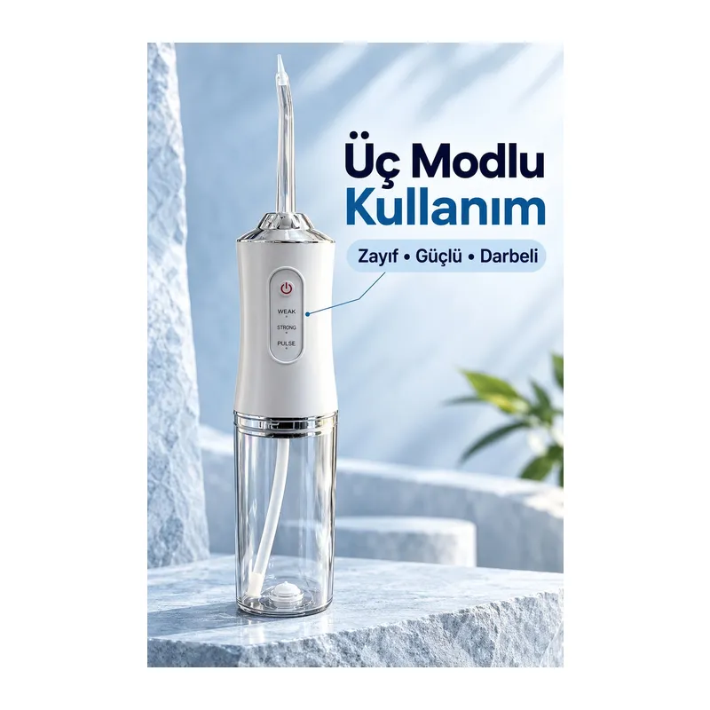 Şarj Edilebilir Ağız Duşu Üç Modlu Şeffaf Hazneli