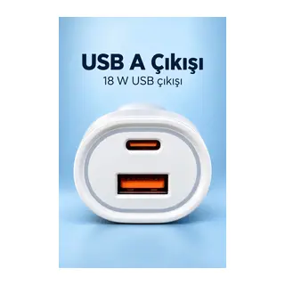 Type C Ve Usb A Çift Çıkışlı Araç Şarj Aleti