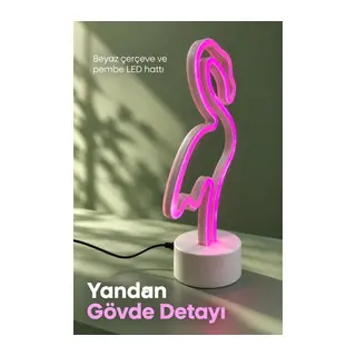 Dekoratif Flamingo Neon Lamba Pembe Işıklı Beyaz Tabanlı