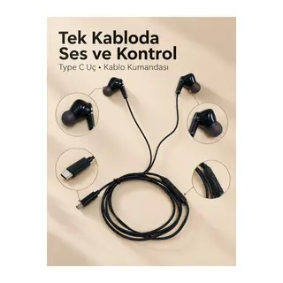 Type C Kablolu Kulak İçi Kulaklık Mikrofonlu Ve Kumandalı