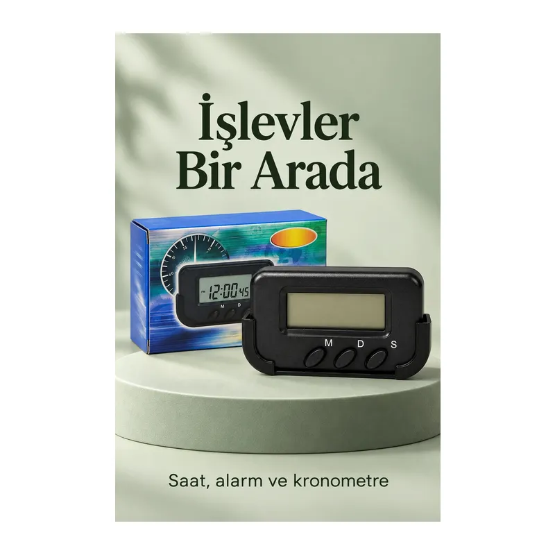 Araç İçi Dijital Saat Alarmlı Ve Kronometreli Araba Saati