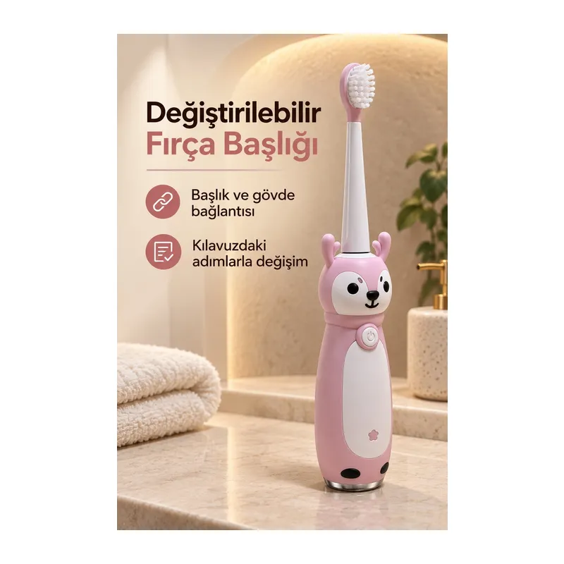 Çocuk Diş Fırçası Pembe Gövdeli Açma Kapama Düğmeli