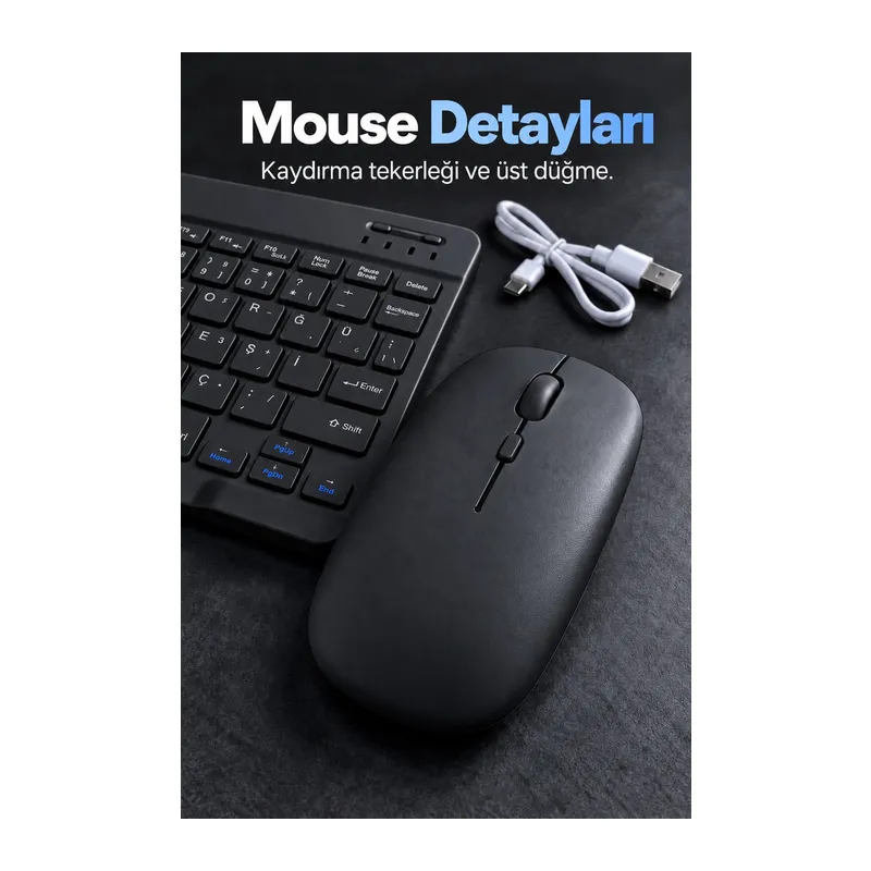Bluetooth Klavye Mouse Seti Türkçe Tuş Dizilimli Beyaz
