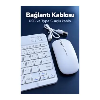 Beyaz Klavye Mouse Seti Usb Alıcılı Kablosuz Bağlantı