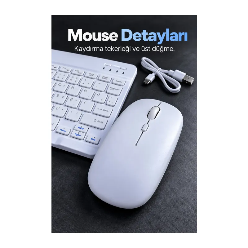Kablosuz Klavye Mouse Seti Beyaz Türkçe Q