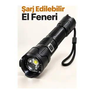 Şarj Edilebilir Led El Feneri Dijital Göstergeli Alüminyum Gövde
