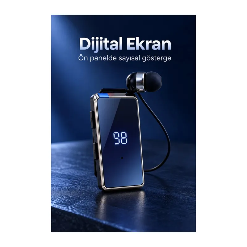 Klipsli Bluetooth Kulaklık Dijital Ekranlı Eller Serbest Görüşme