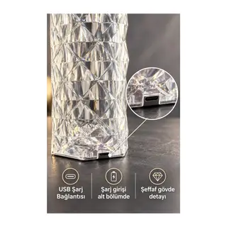 Kumandalı Masa Lambası Şeffaf Geometrik Desenli Gövde