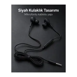 Silikon Uçlu Mikrofonlu Siyah Kablolu Kulak İçi Kulaklık