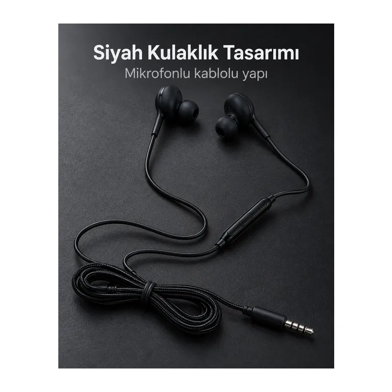 Silikon Uçlu Mikrofonlu Siyah Kablolu Kulak İçi Kulaklık