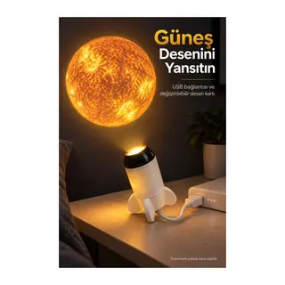 Roket Şeklinde Projeksiyon Lambası Değiştirilebilir Görsel Kartlı