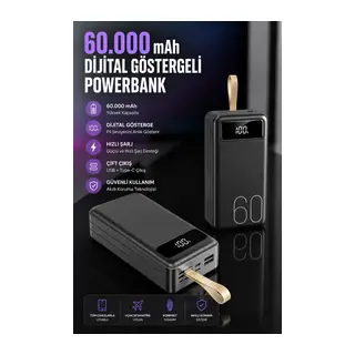 Powerbank 60.000 Mah Hızlı Şarj 4 Çıkışlı Uzun Şarj Süreli Dijital Göstergeli