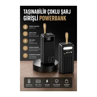 Powerbank 60.000 Mah 4 Portlu Uzun Şarj Süreli Dijital Göstergeli