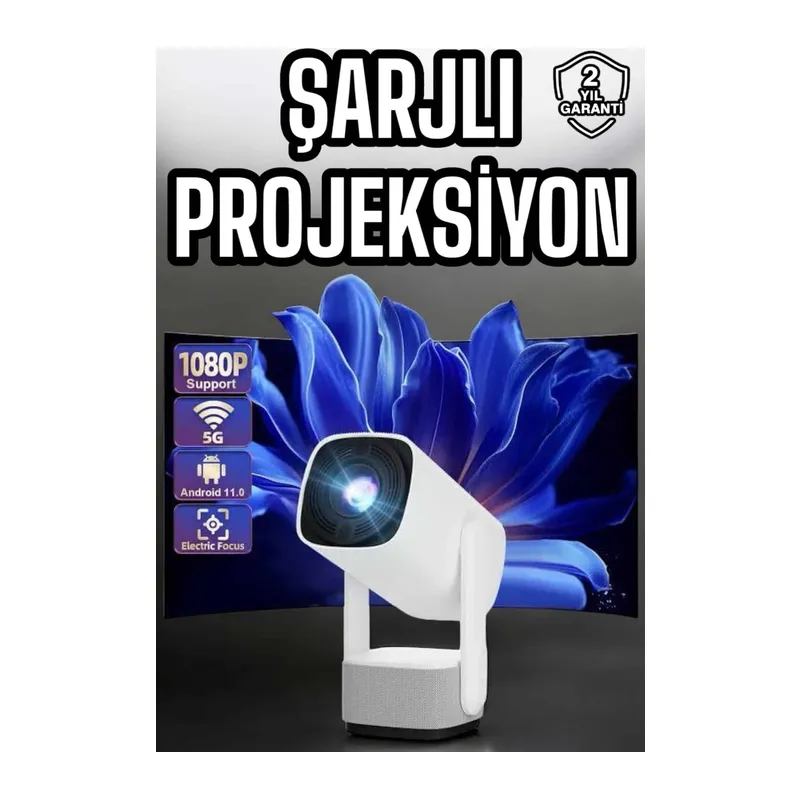 Şarjlı Projeksiyon Oyun Sinema Projektörü 4k Hd Görüntü Kaliteli