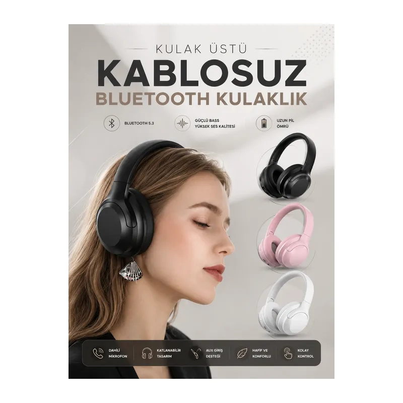 Kablosuz Bluetooth Kulaklık Anc/enc Destekli Kulak Üstü Yüksek Ses Kaliteli
