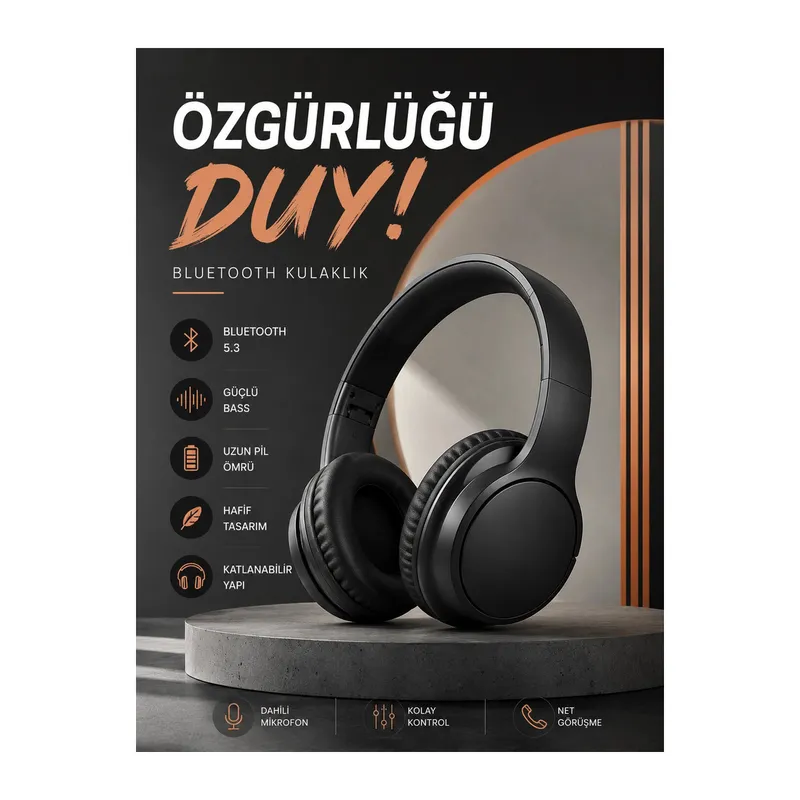 Kulak Üstü Bluetooth Kulaklık Ayarlanabiilir Uzun Pil Ömrü Kablosuz 5.0 Bluetooth