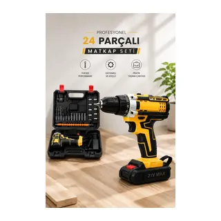 Metal Dişli 24w Akülü Matkap -çift Bataryalı Ve Led Çalışma Işığı İle Tam Set