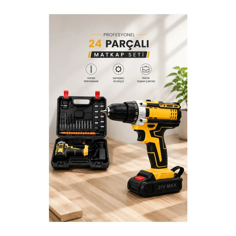 Metal Dişli 24w Akülü Matkap -çift Bataryalı Ve Led Çalışma Işığı İle Tam Set