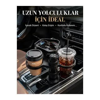 Ayarlanabilir Araç Bardaklık Atı Çift İçecek Ve Tepsili Tasarım