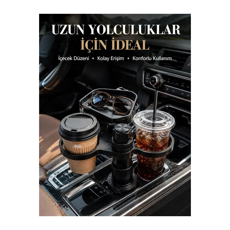 Ayarlanabilir Araç Bardaklık Atı Çift İçecek Ve Tepsili Tasarım