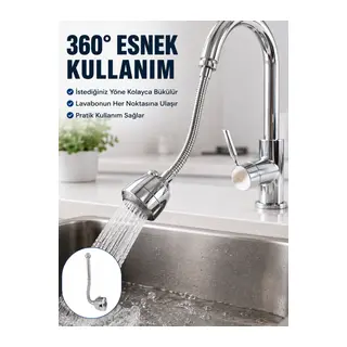 Krom Musluk Uzatma Atı 360° Dönebilen Su Tasarruflu Lavabo Fıskiyesi