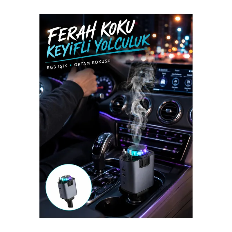 Araç Çakmak Girişli Şarj Cihazı Nemlendirici Ve Aromaterapi Özellikli Yeni Nesil