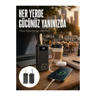 Powerbank 60.000 Mah Taşınabilir Şarj Hızlı El Fenerli Dijital Göstergeli Yeni Nesil