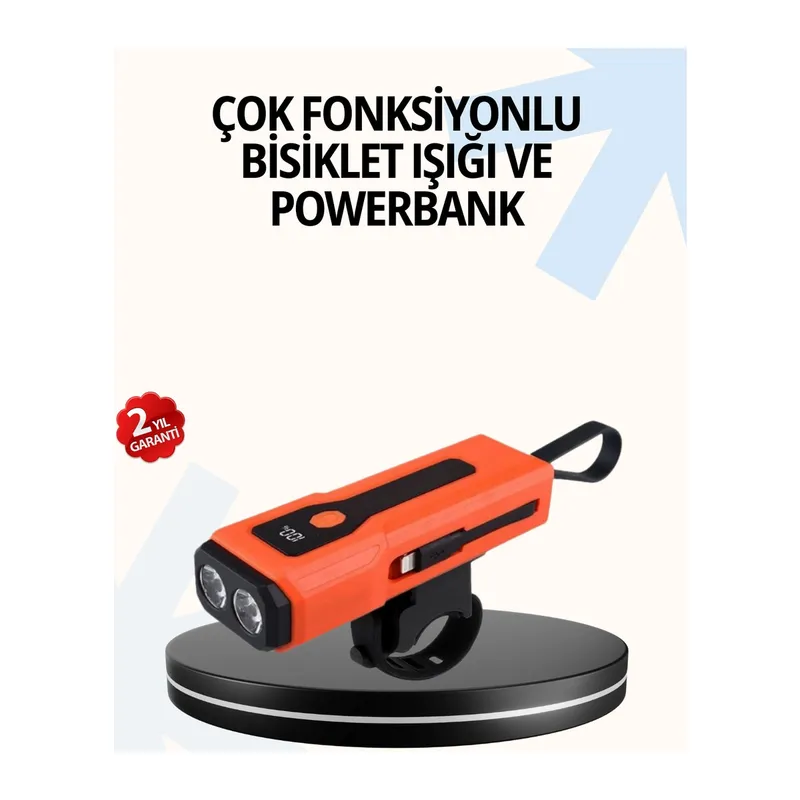 Powerbank Özellikli Bisiklet Işığı Dijital Göstergeli Led