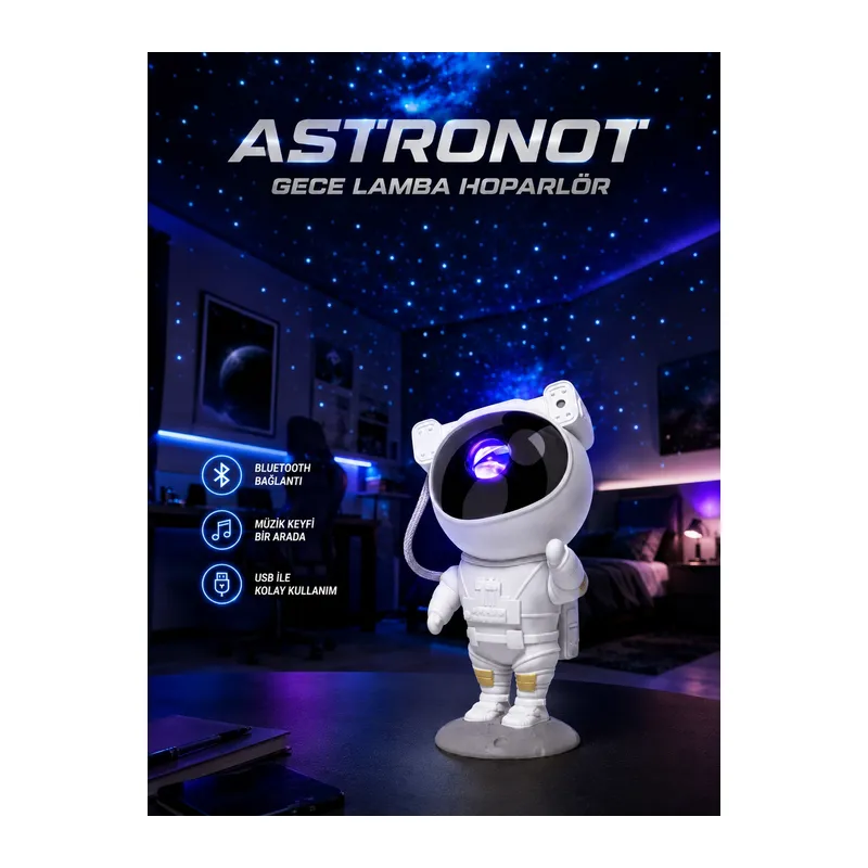 Projeksiyon Astronot Lamba Speaker Sevimli Astronot Bluetooth Hoparlör Yeni Nesil