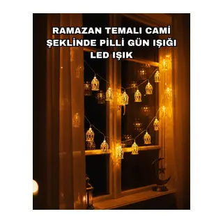 Ev Dekoru İçin Ramazan Led Işık Pilli Sıcak Sarı Cami Figürlü