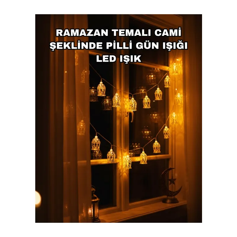 Ev Dekoru İçin Ramazan Led Işık Pilli Sıcak Sarı Cami Figürlü